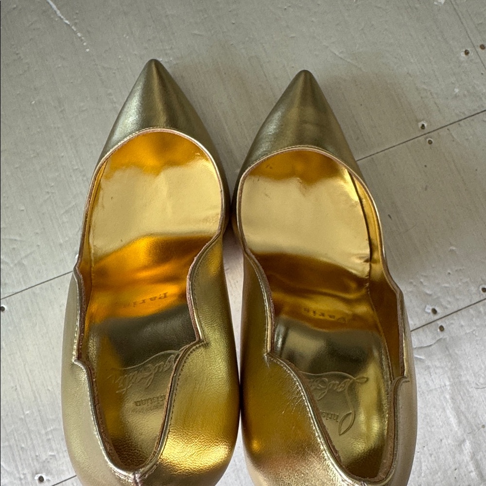 Christian Louboutin hot chick 100mm gold bouton stiletto sz 37.5 - Picture 6 of 10